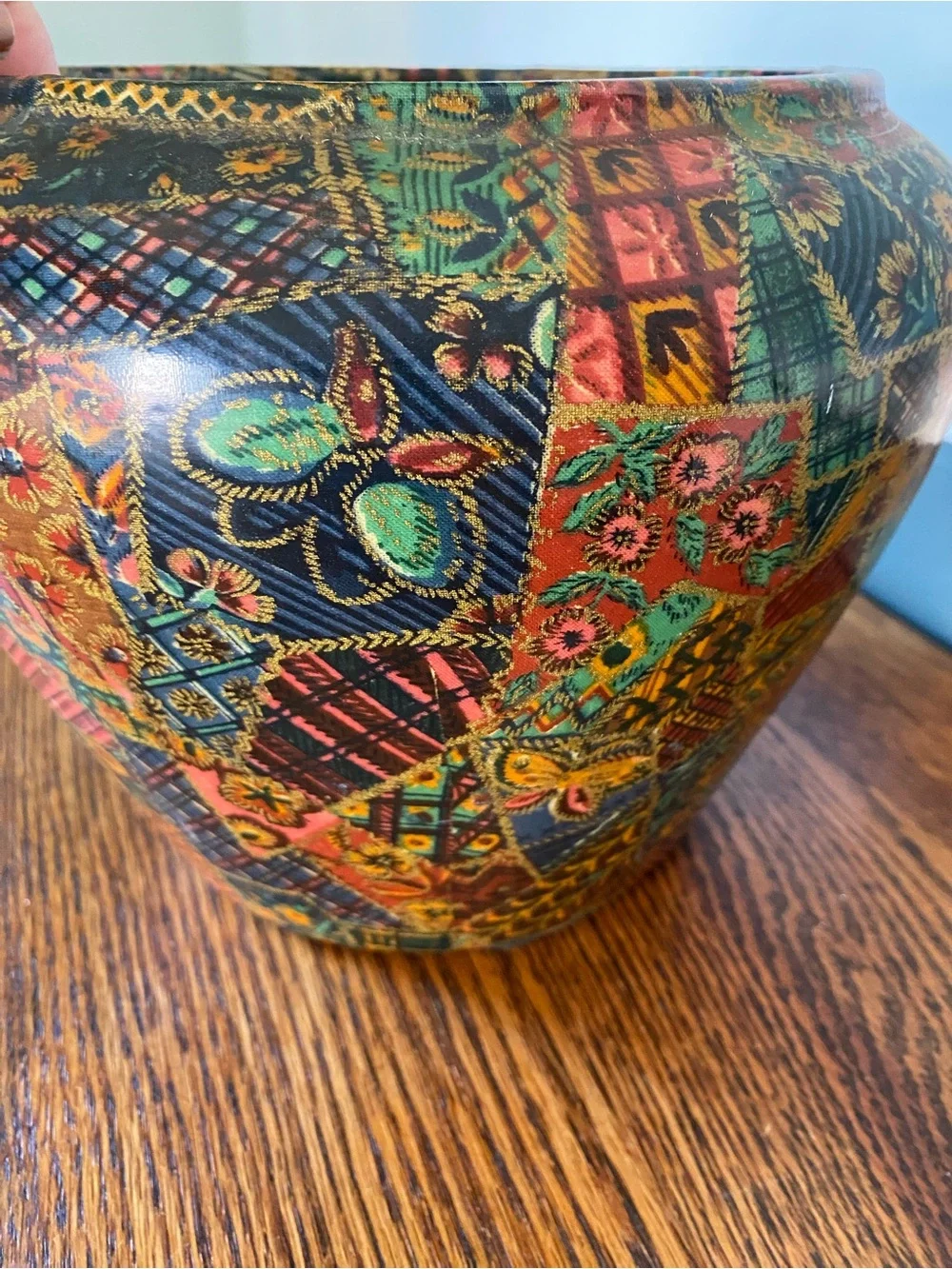 Vintage Multicolor Patchwork Floral Design Vase Colorful Boho Folk Art Vase - Picture 9 of 17